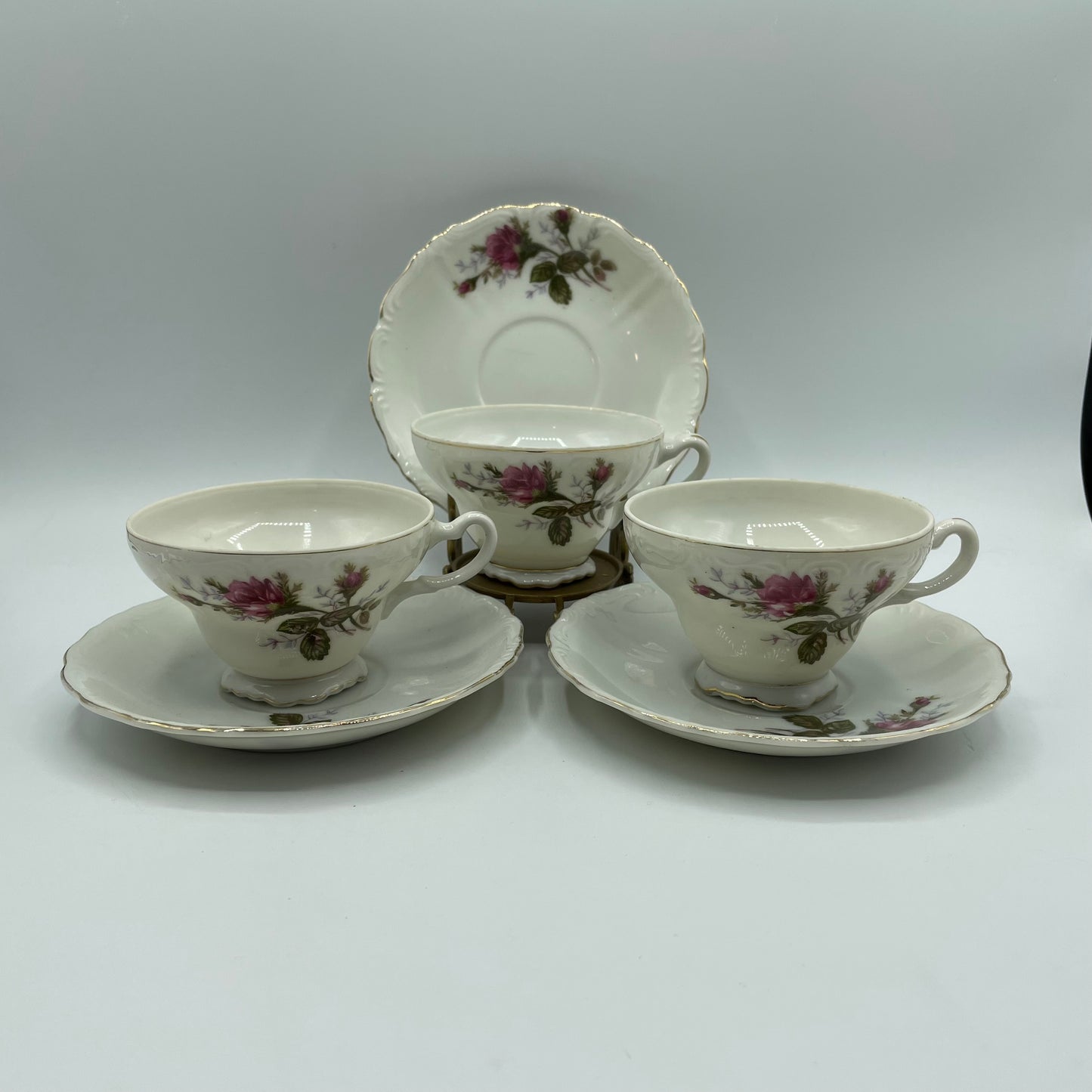 Moss Rose Tea Cups, Japan, Set of 3