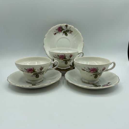 Moss Rose Tea Cups, Japan, Set of 3
