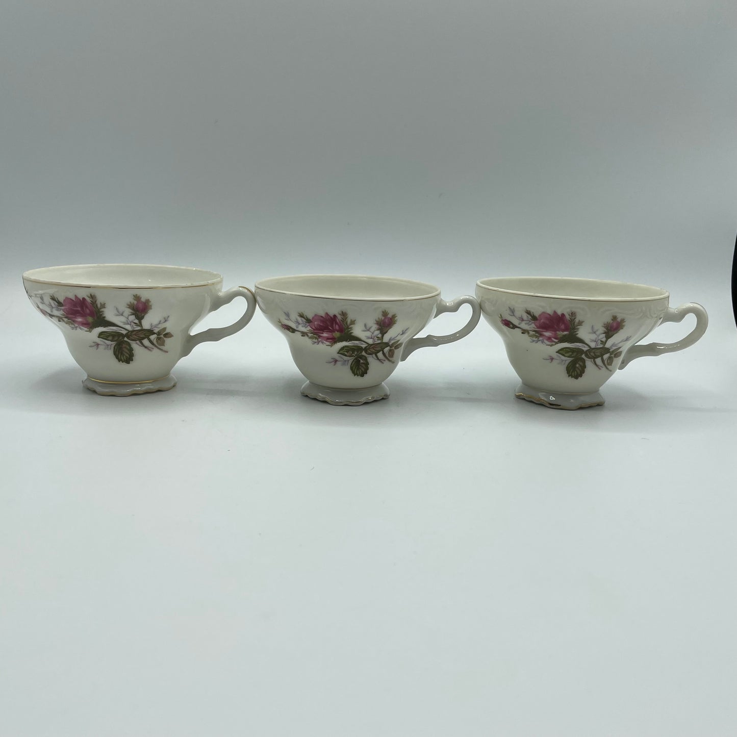 Moss Rose Tea Cups, Japan, Set of 3