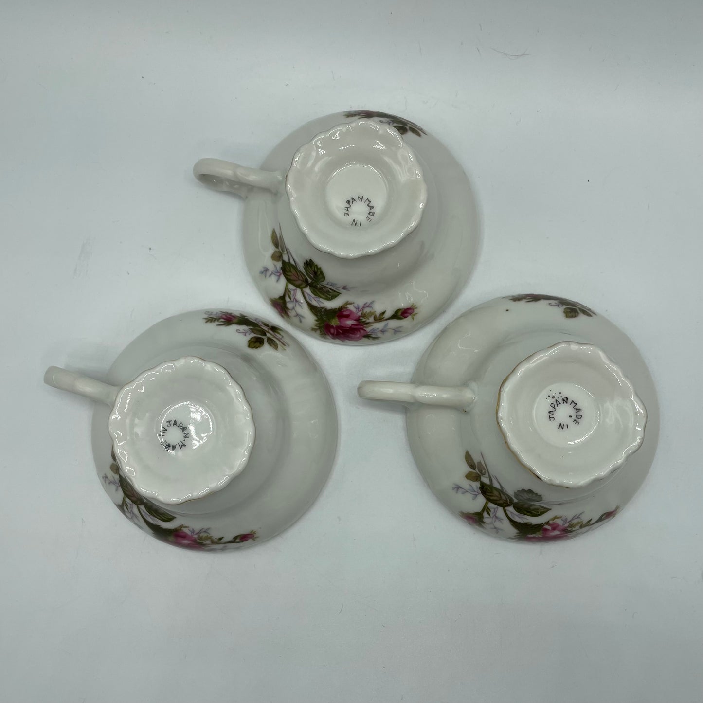 Moss Rose Tea Cups, Japan, Set of 3
