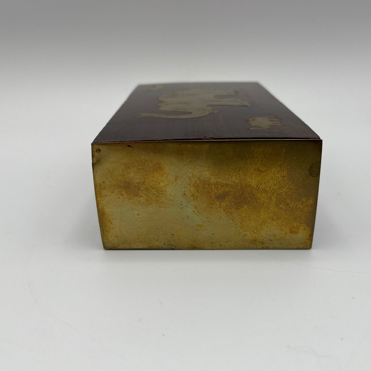 Wooden Trinket Box With Inlaid Brass Elephants